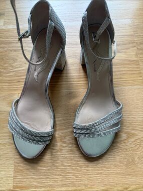 Nina Shoes Silver Glitter Block Heel Sandals